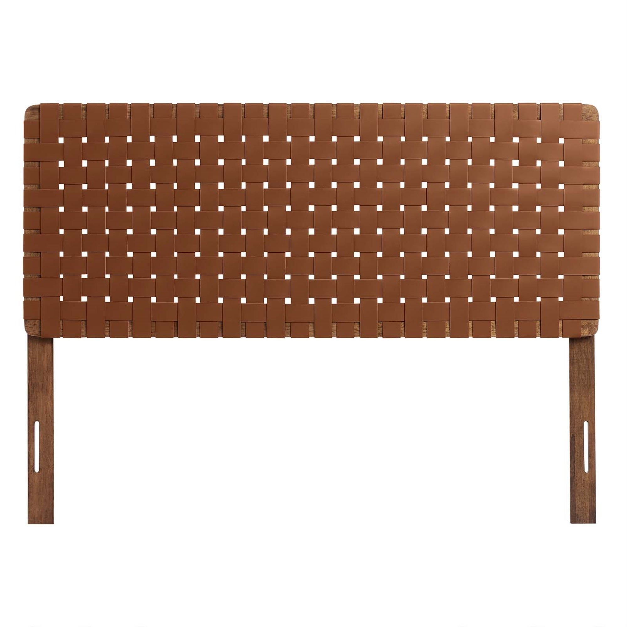 Modway Sparta Vegan Leather Weave Full Headboard in Walnut Brown Faux Leather Full Headboard Only, Height Adjustable Headboard, Freestanding Headboard for Teenager's Bedroom