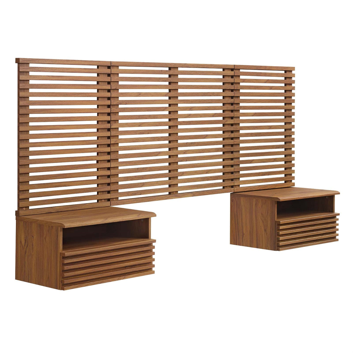'Mid-Century Twin Headboard & Nightstands Set - Wall-Mounted, Stylish & Functional''