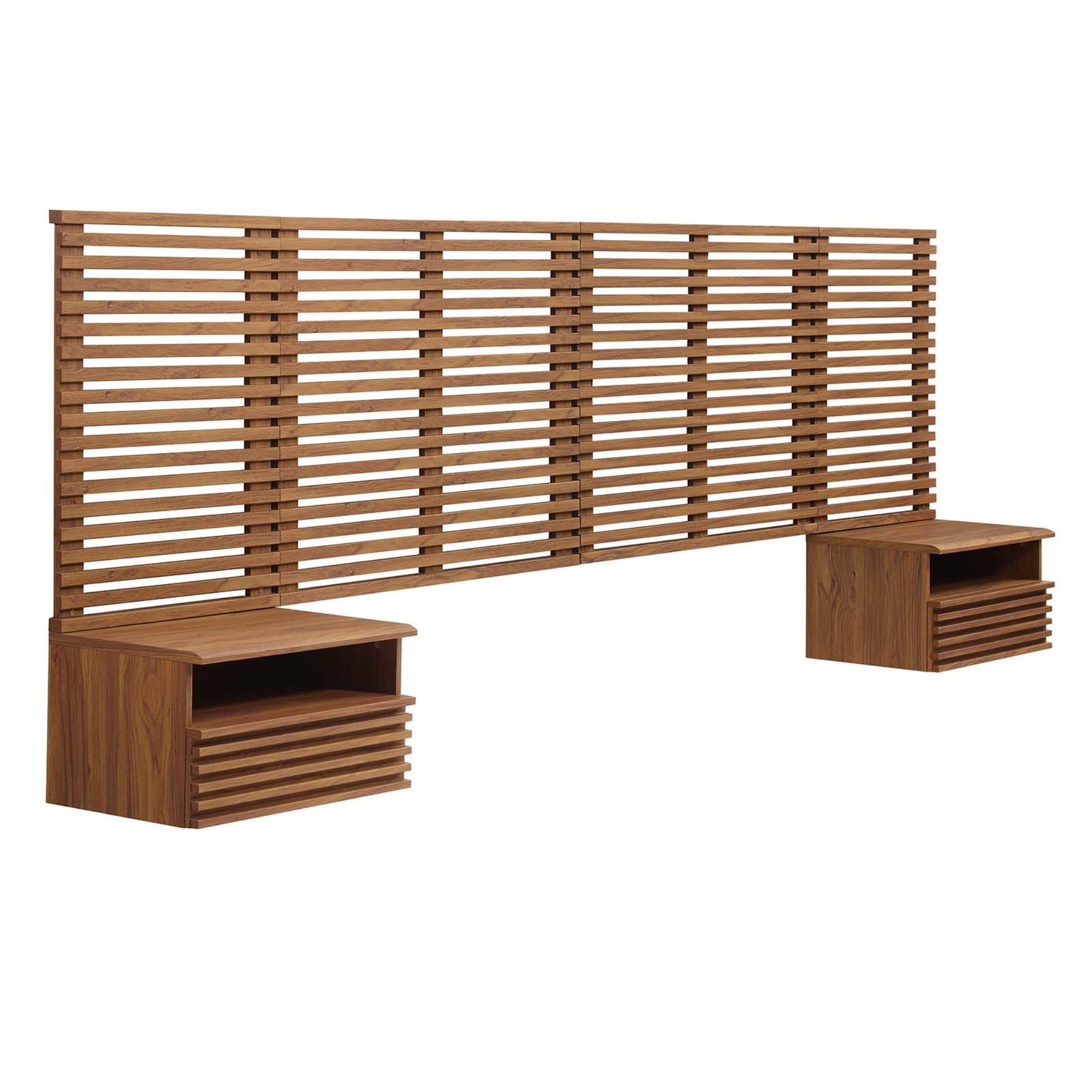 Render Wall-Mount King Headboard and Nightstands Set: Mid-Century Style, Space-Saving Storage