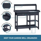 Grey Wood Outdoor Garden Potting Bench Storage Shelf with Removeable Sink