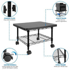 Multipurpose Black Metal 2-Tier Mobile Under Desk Printer Stand Cart w/ Casters