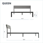 Queen Size Grey Soft Fabric Metal Headboard Platform Bed Wooden Slats