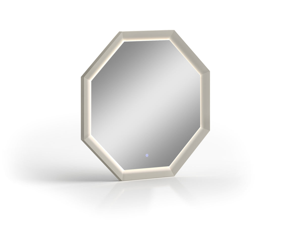 Chloe Hexagonal Mirror, High Gloss Grey With Led Light