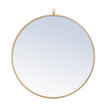Metal Frame Round Mirror With Decorative Hook 28 Inch Brass Finish