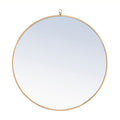 Metal Frame Round Mirror With Decorative Hook 32 Inch Brass Finish