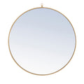 Metal Frame Round Mirror With Decorative Hook 36 Inch Brass Finish