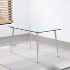 Modern 51-inch x 30-inch Glass Top Dining Table with Silver Metal Legs