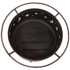 Moon Stars Sky Steel Fire Pit Bowl with Screen Cooking Grate and Poker