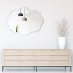 Modern Frameless 32 x 24 inch Scalloped Beveled Accent Bathroom Mirror