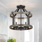 Round 4-Light 12.5-inch Metal Wood Farmhouse Ceiling Lamp - Semi-Flush Mount