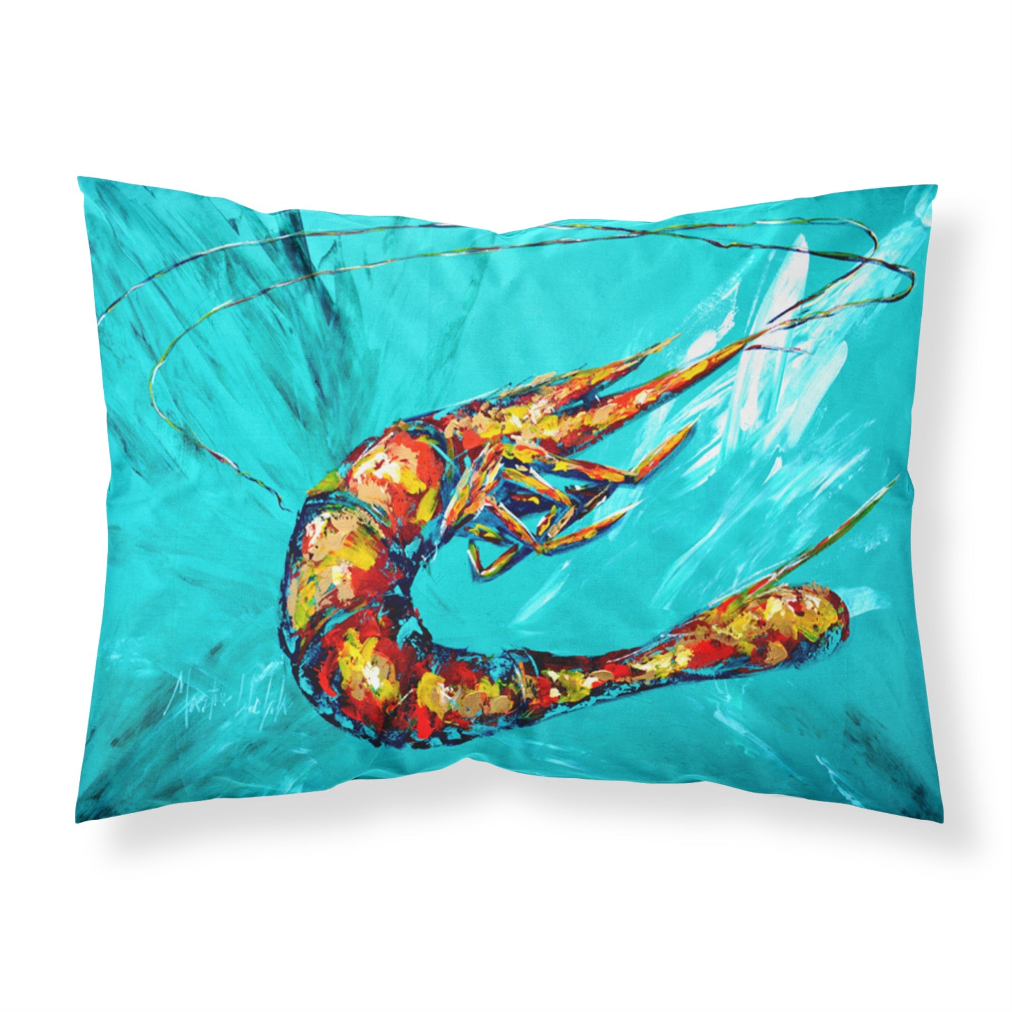 'Caroline'S Treasures Mw1100Pillowcase Shrimp Teal Shrimp Moisture Wicking Fabric Standard Pillowcase, Large, Multicolor'