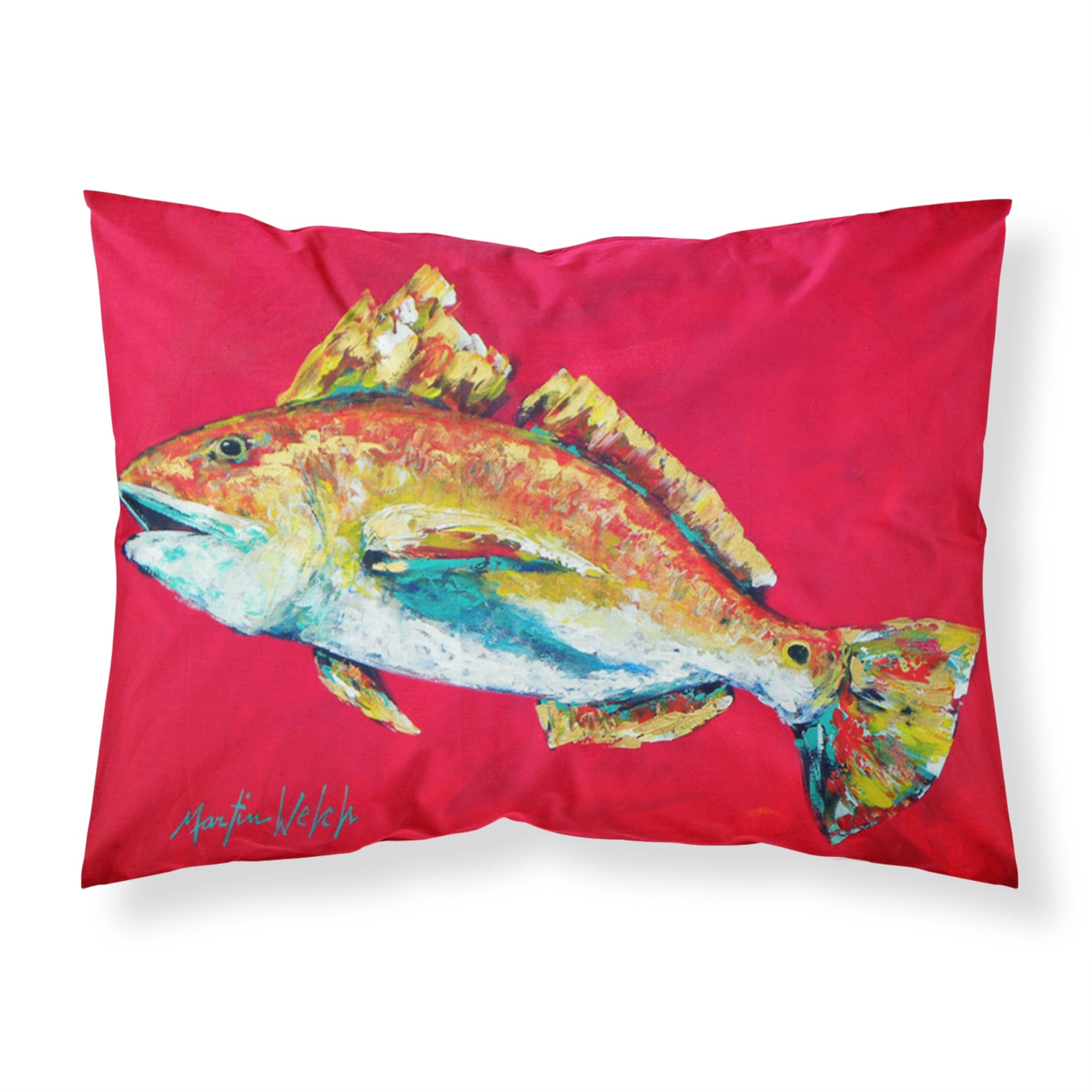 'Caroline'S Treasures Mw1103Pillowcase Fish-Red Fish Woo Hoo Moisture Wicking Fabric Standard Pillowcase, Large, Multicolor'