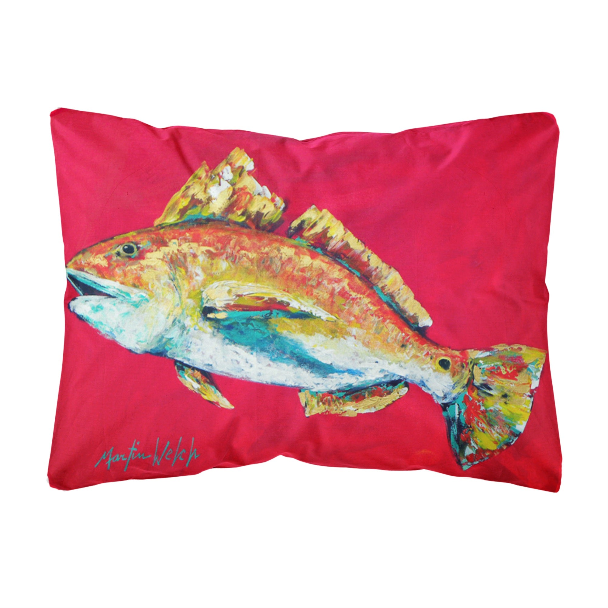 'Caroline'S Treasures Mw1103Pw1216 Fish - Red Fish Woo Hoo Canvas Fabric Decorative Pillow, Large, Multicolor'