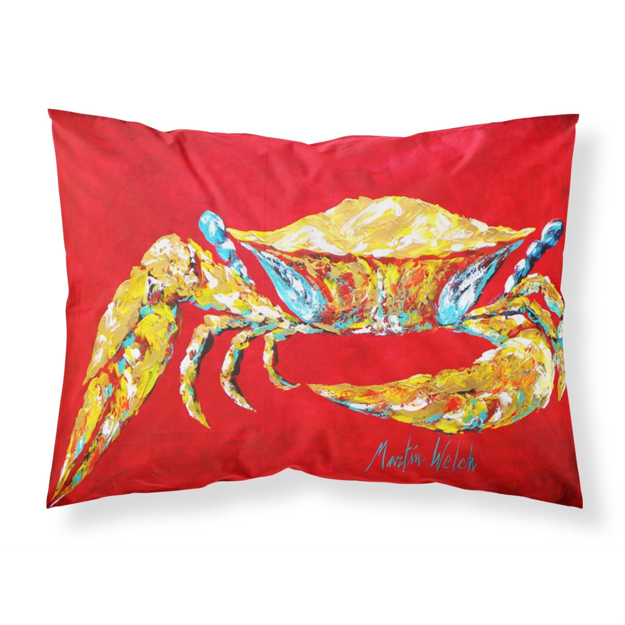 'Caroline'S Treasures Mw1116Pillowcase Crab Blue On Red, Sr. Moisture Wicking Fabric Standard Pillowcase, Large, Multicolor'