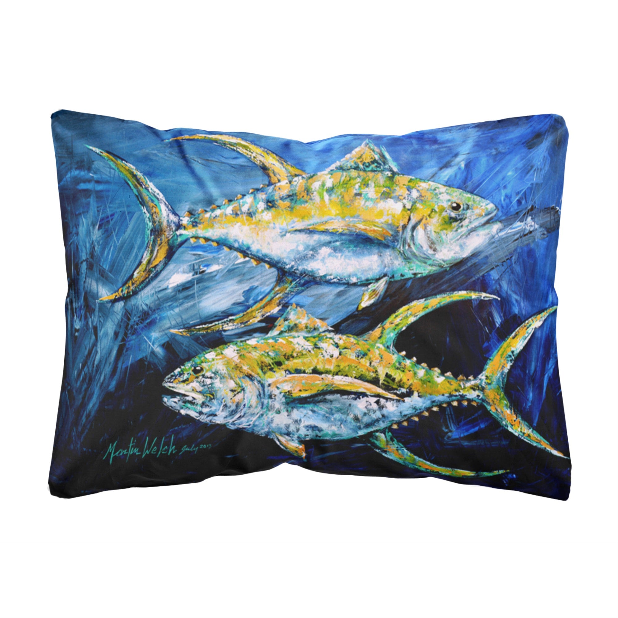 'Caroline'S Treasures Mw1125Pw1216 Fish - Tuna Blue Canvas Fabric Decorative Pillow, Large, Multicolor'
