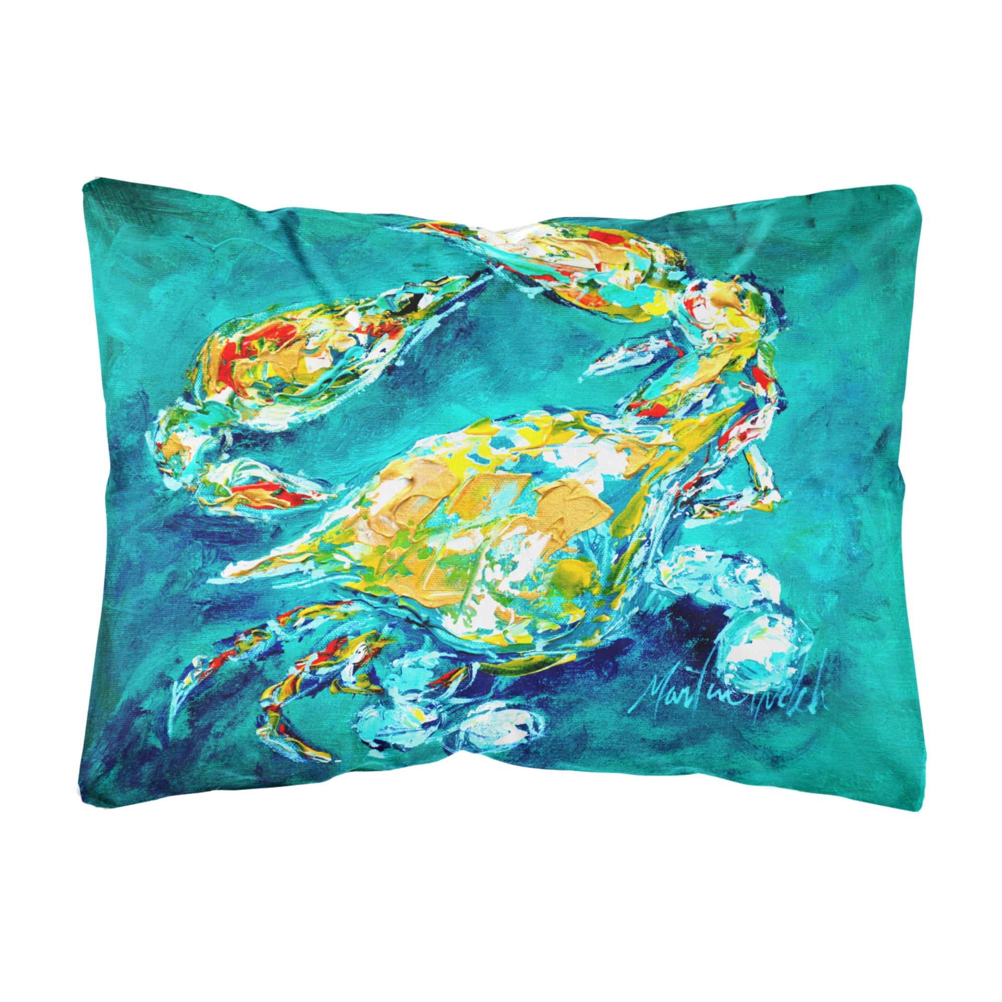'Caroline'S Treasures By Chance Crab In Aqua Blue Canvas Fabric Decorative Pillow, Large, Multicolor'