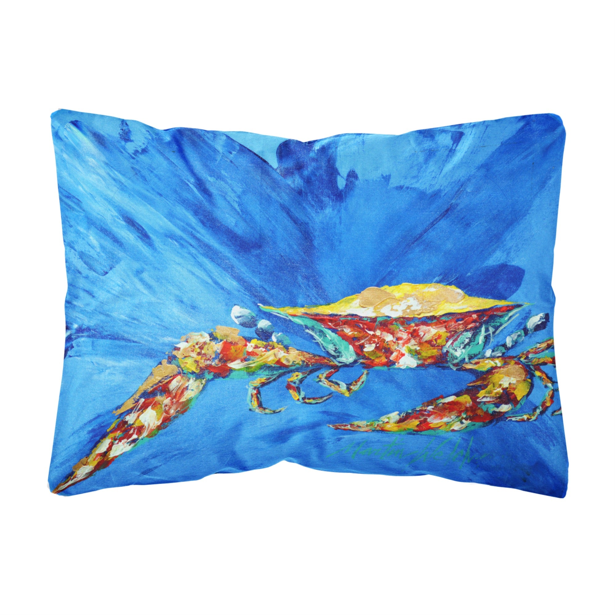 'Caroline'S Treasures Mw1163Pw1216 Big Spash Crab In Blue Canvas Fabric Decorative Pillow, Large, Multicolor'