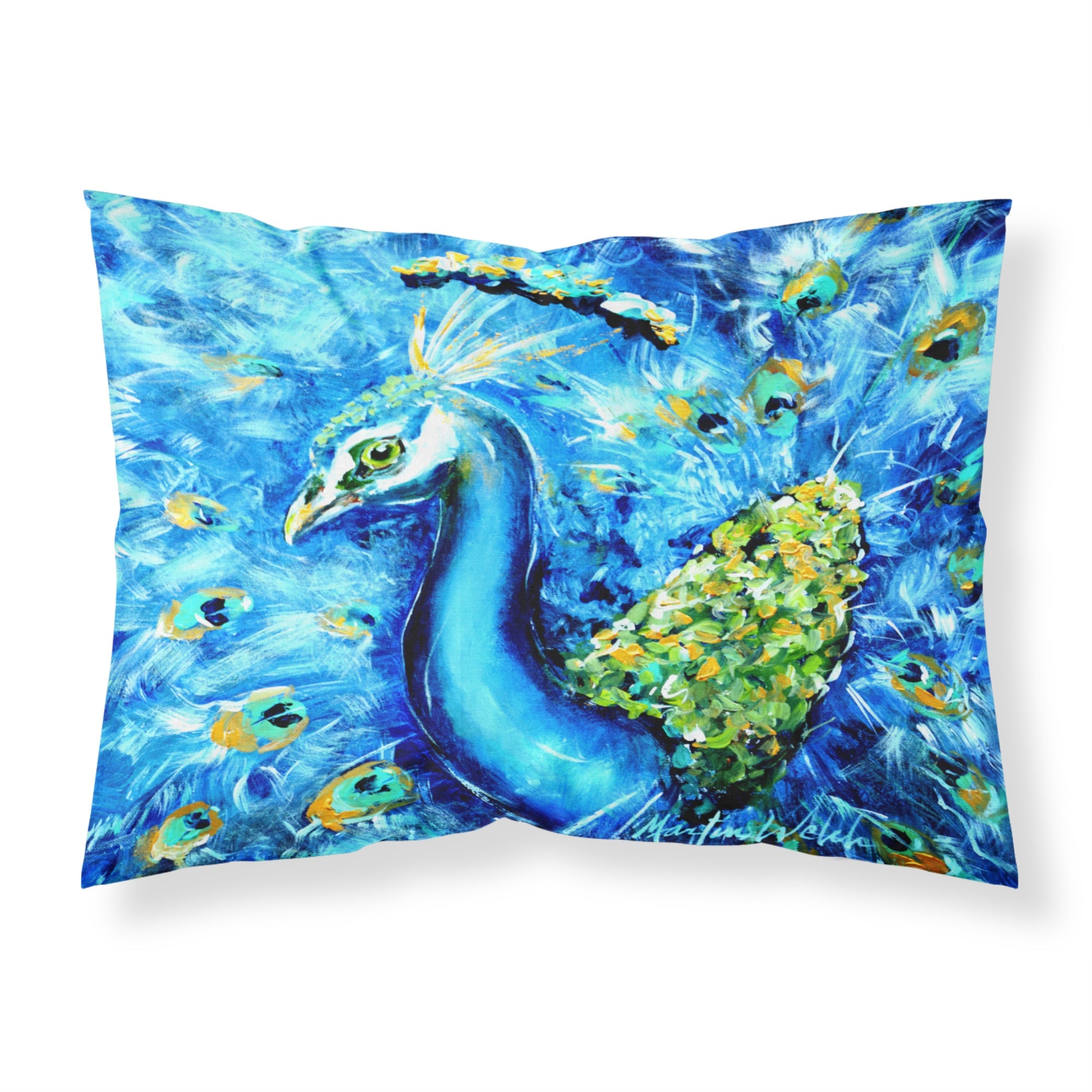 'Caroline'S Treasures Mw1166Pillowcase Peacock Straight Up In Blue Moisture Wicking Fabric Standard Pillowcase, Large, Multicol