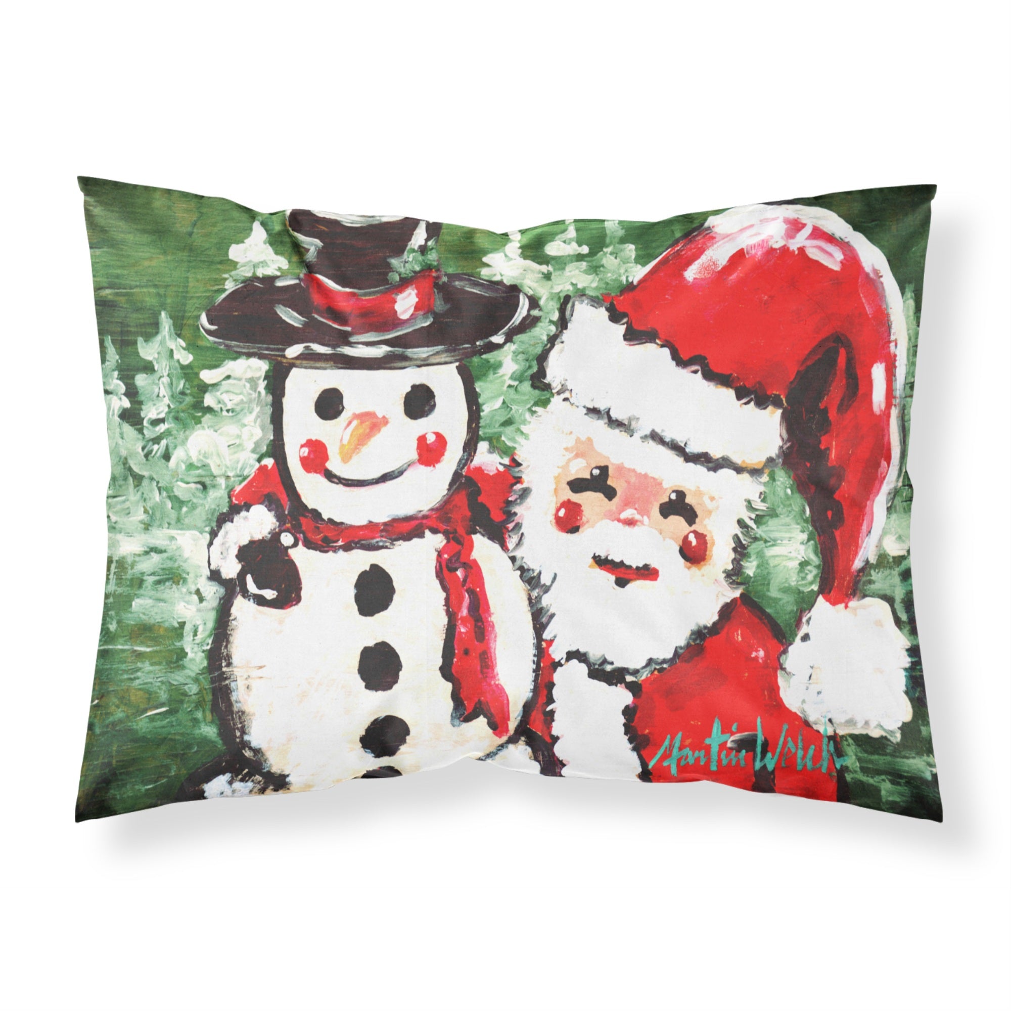 'Caroline'S Treasures Mw1167Pillowcase Friends Snowman And Santa Claus Moisture Wicking Fabric Standard Pillowcase, Large, Mult
