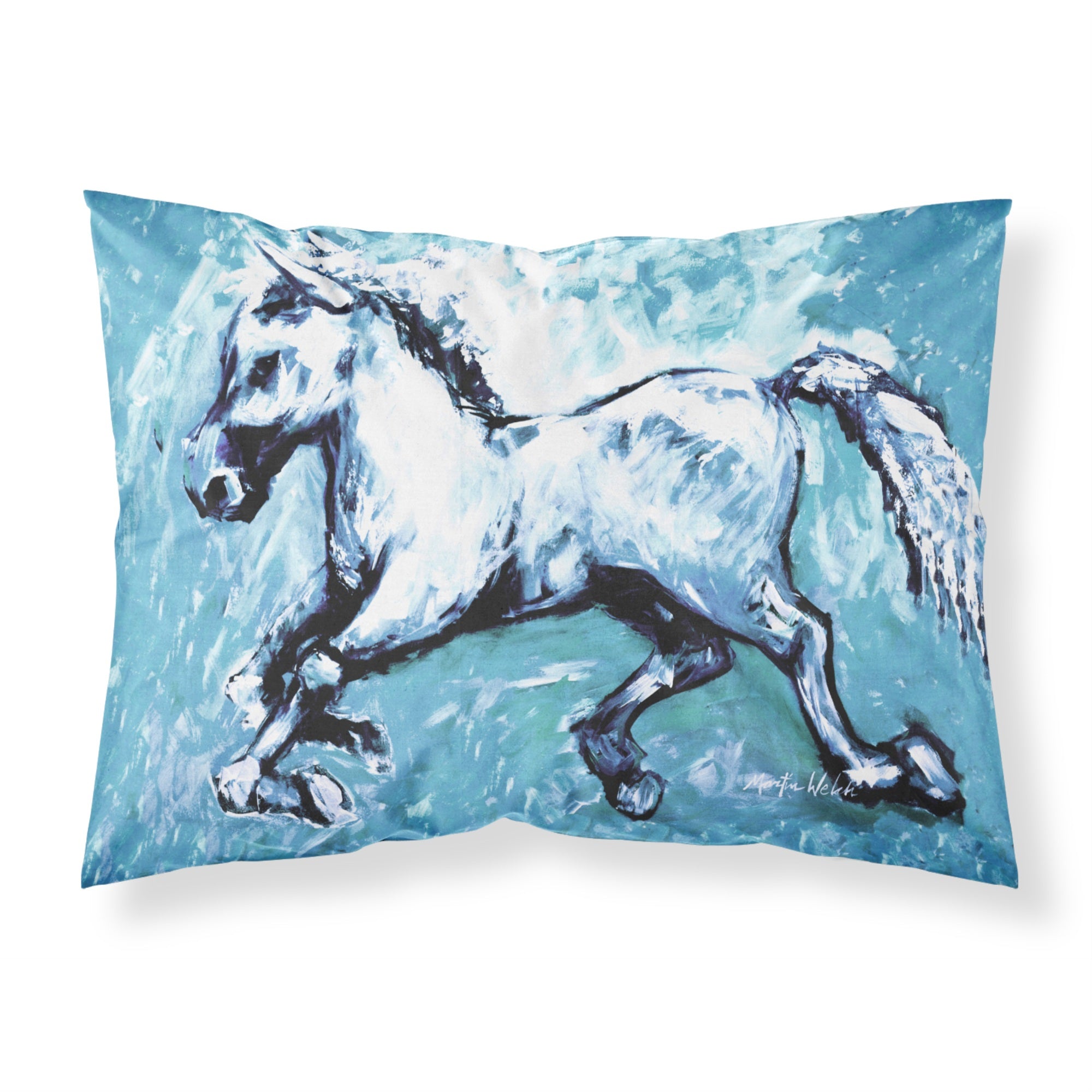 'Caroline'S Treasures Mw1171Pillowcase Shadow The Horse In Blue Moisture Wicking Fabric Standard Pillowcase, Large, Multicolor'