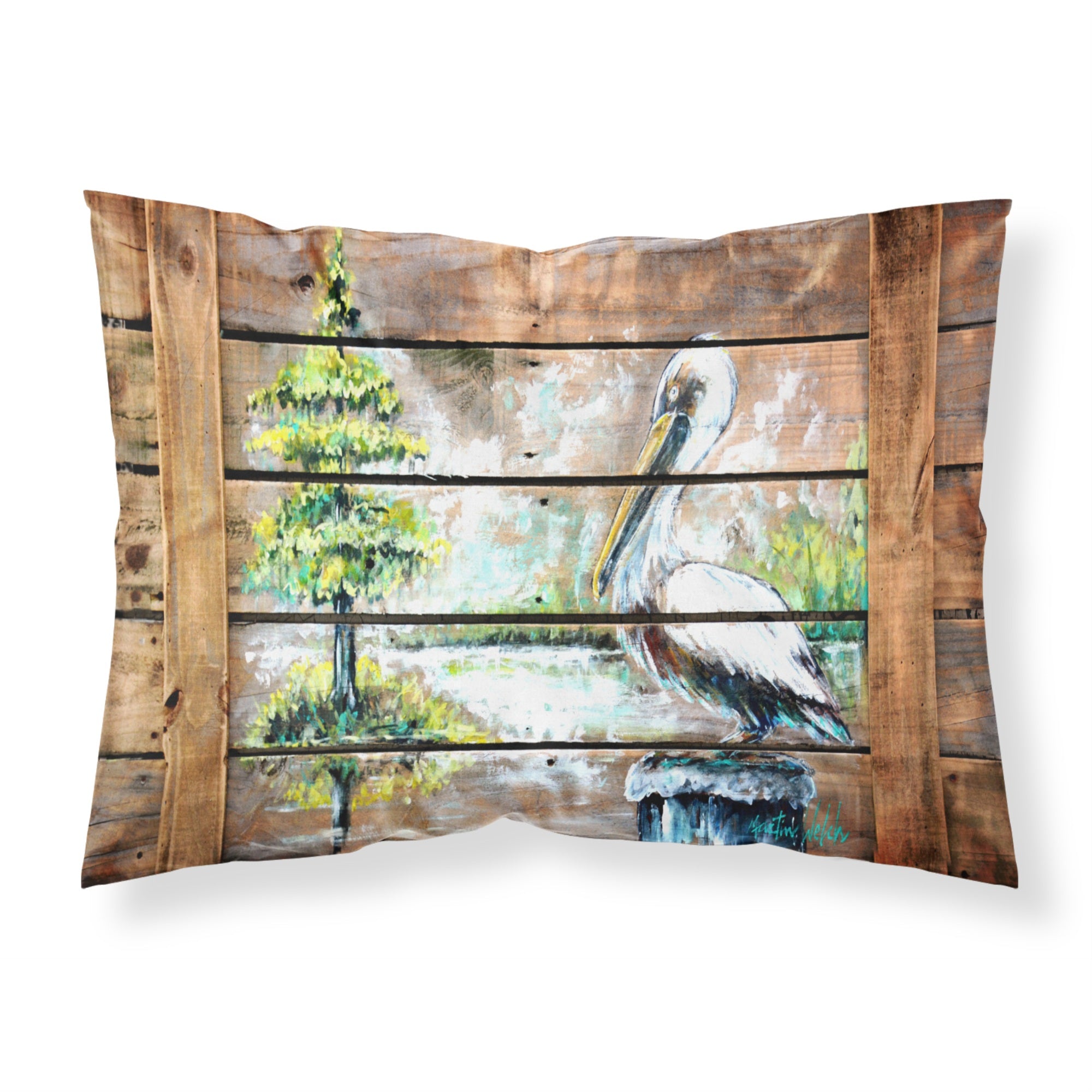'Caroline'S Treasures Summer By The Lake White Pelican Fabric Standard Pillowcase Mw1215Pillowcase, Multicolor'