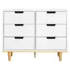 Modern Mid-Century Style 6-Drawer Double Dresser in White Natural Wood Finish
