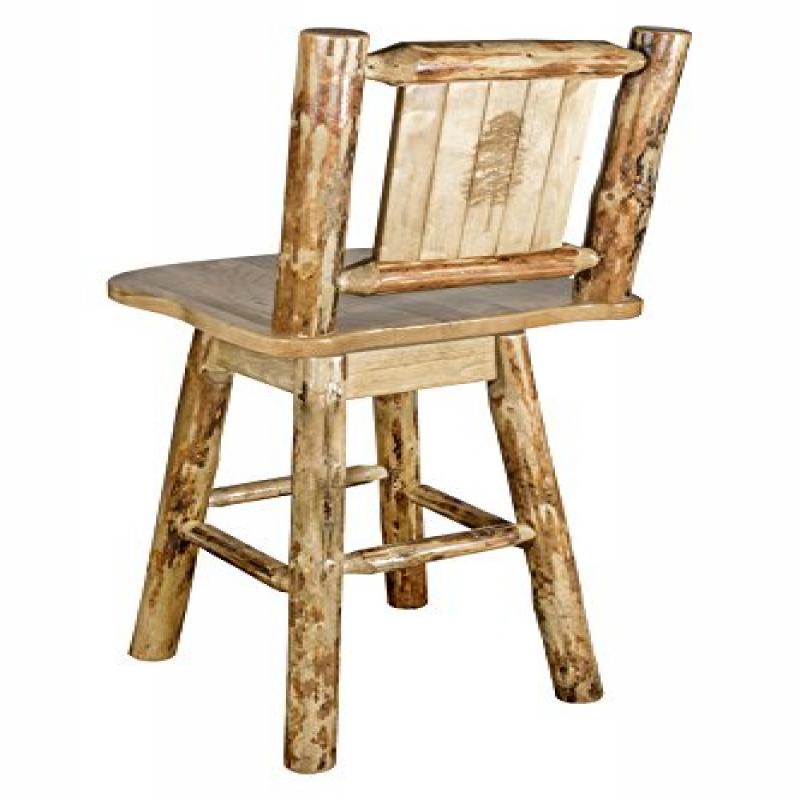 Glacier Country Collection Counter Height Barstool w/ Back & Swivel w/ Laser Engraved Pine Tree Design