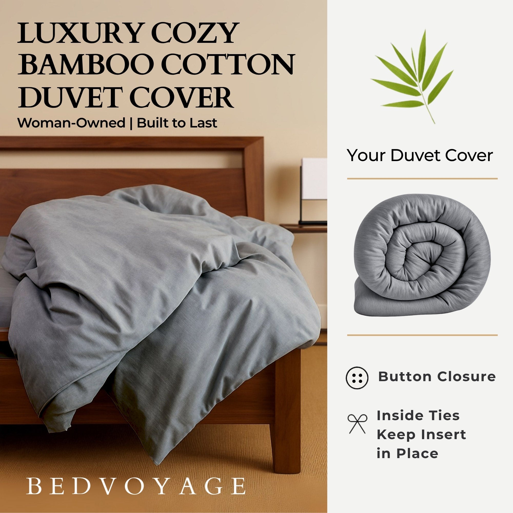Bamboo Cotton Duvet Cover - Viscose from Bamboo + Cotton - Silver