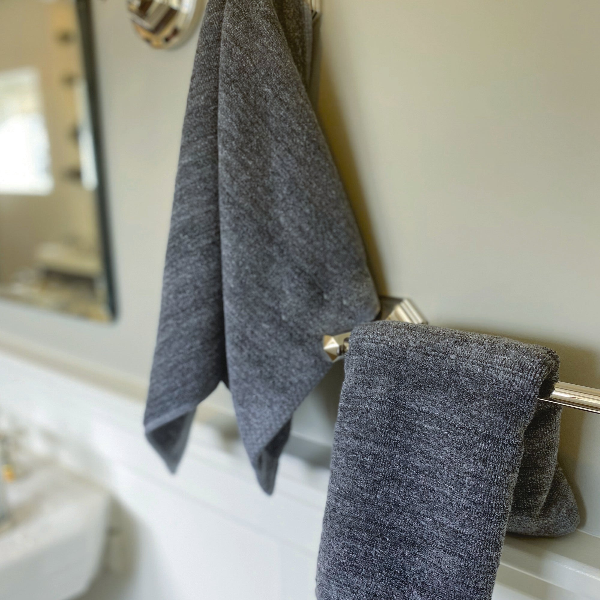 Bamboo Cotton Hand Towels - Viscose from Bamboo + Cotton - 2pk - Charcoal