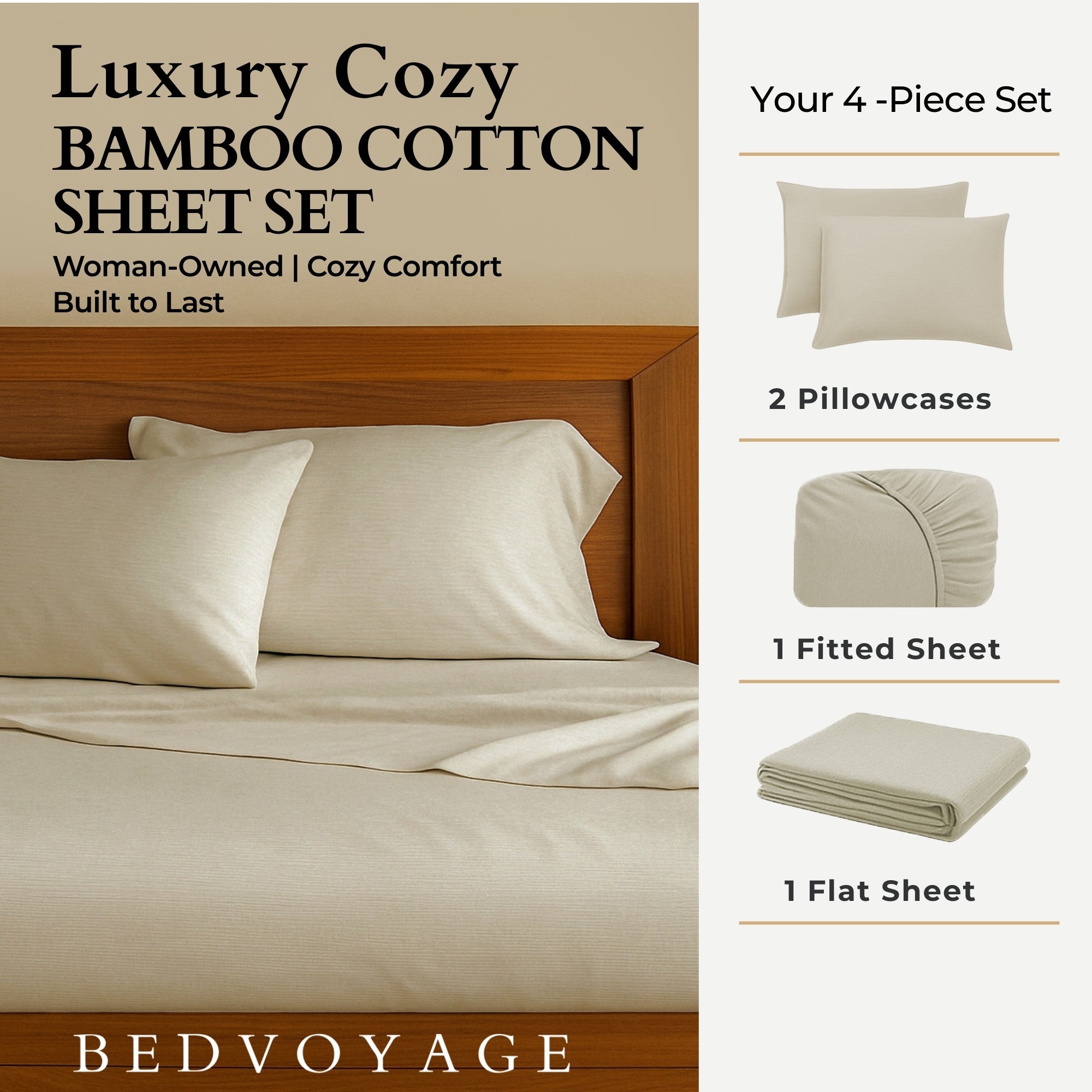 Bamboo Cotton Sheet Set - Viscose from Bamboo + Cotton - Sand