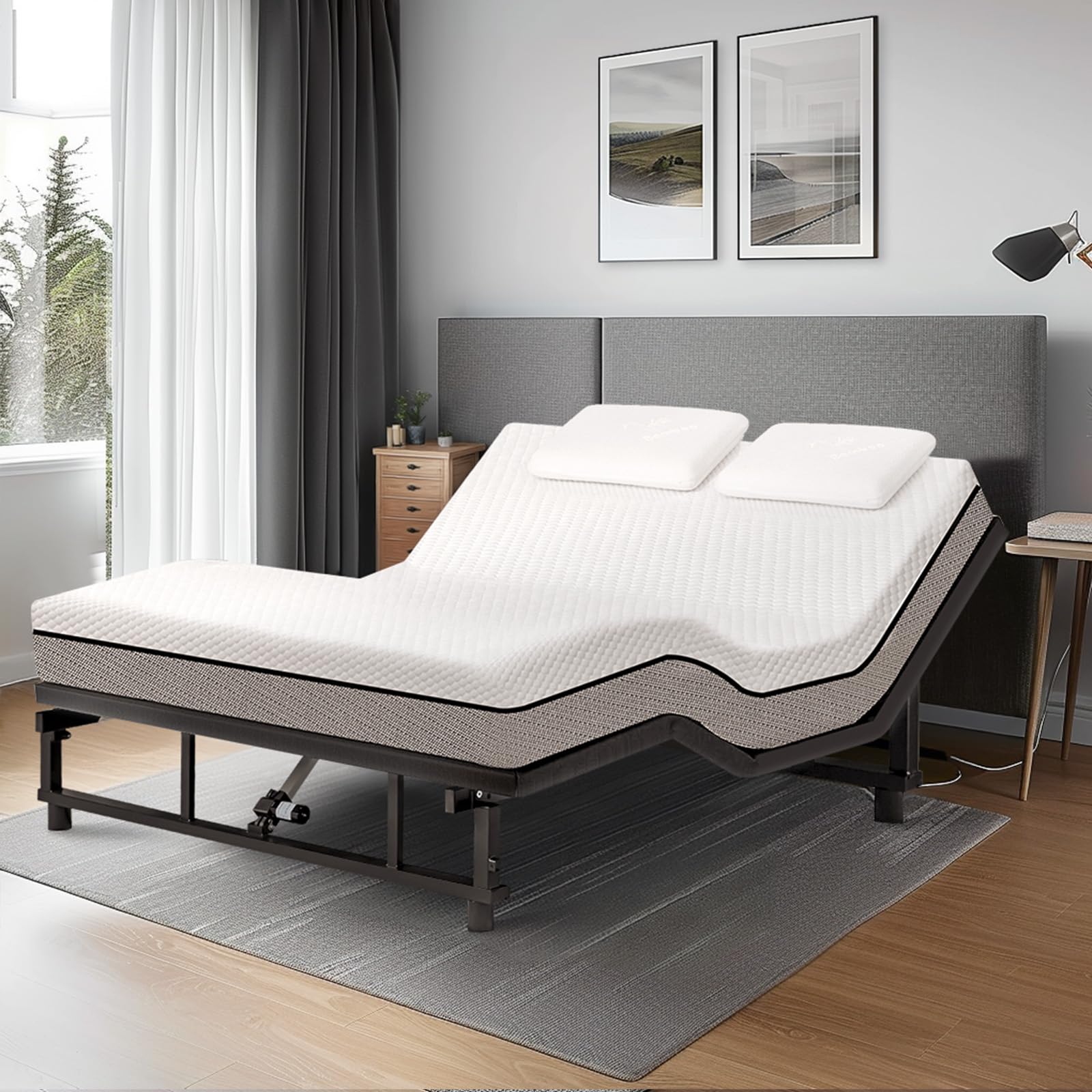 Miscoos King Size Adjustable Bed Base Frame with Head & Foot Incline, Zero Gravity, Quiet Motor, Wireless Remote