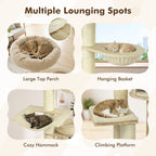 75.5" Tall Cat Tree with Sisal Posts, Hammock & Basket