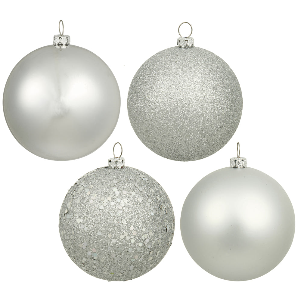Vickerman 6 Inch  Silver 4 Finish Ball Orn Box Of 4  N591507Bx