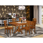 East West Furniture NAAV7-SBR-W 7 Piece Dining Room Table Set Consist of a Rectangle Kitchen Table with Butterfly Leaf and 6 Dining Chairs, 40x78 Inch, Saddle Brown