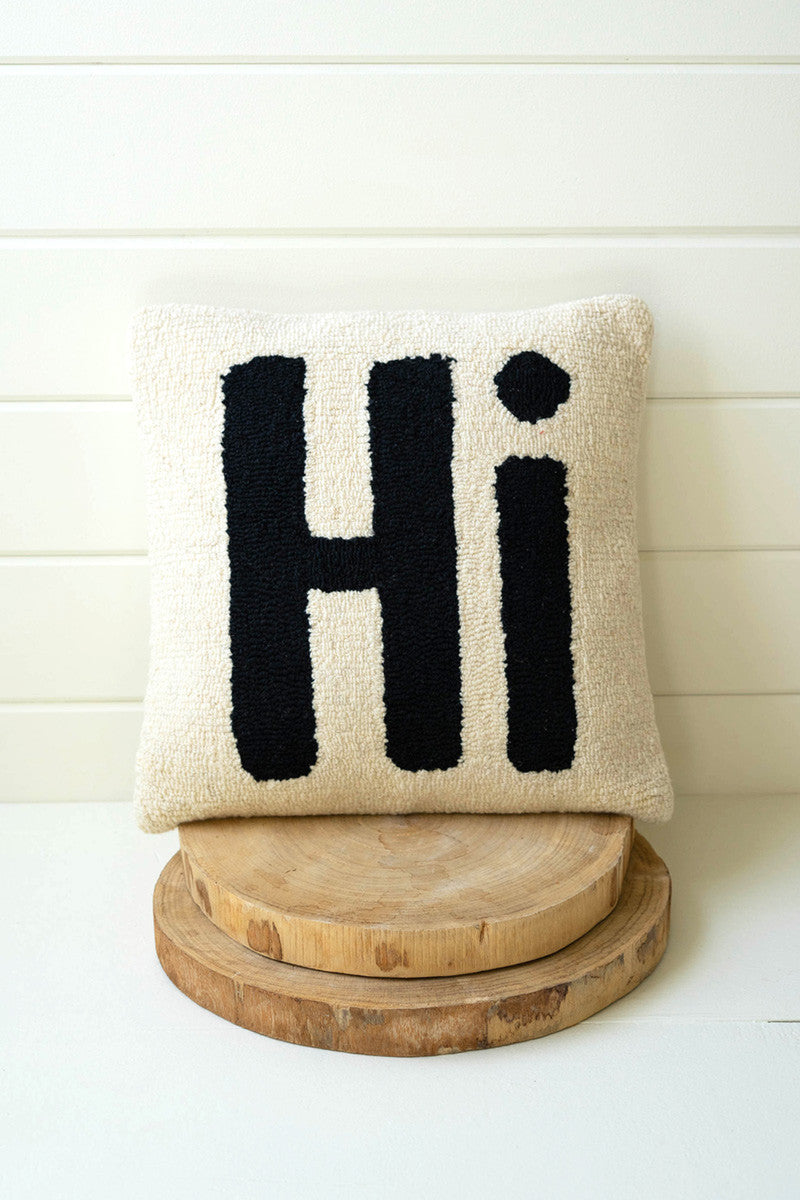 'Hi' Hand-Hooked Pillow