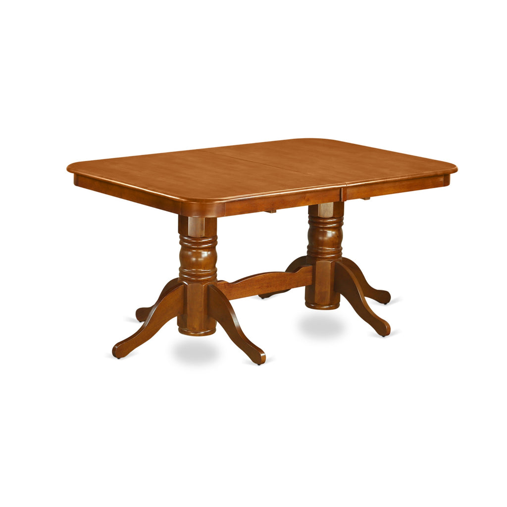 East West Furniture NAPO9-SBR-C 9 Piece Dining Room Set Includes a Rectangle Kitchen Table with Butterfly Leaf and 8 Linen Fabric Upholstered Dining Chairs, 40x78 Inch, Saddle Brown