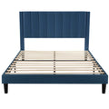 Full size Modern Navy Blue Velvet Upholstered Platform Bed with Headboard