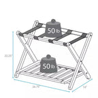 Solid Wood Luggage Rack with Bottom Storage Shelf in Natural with Black Straps
