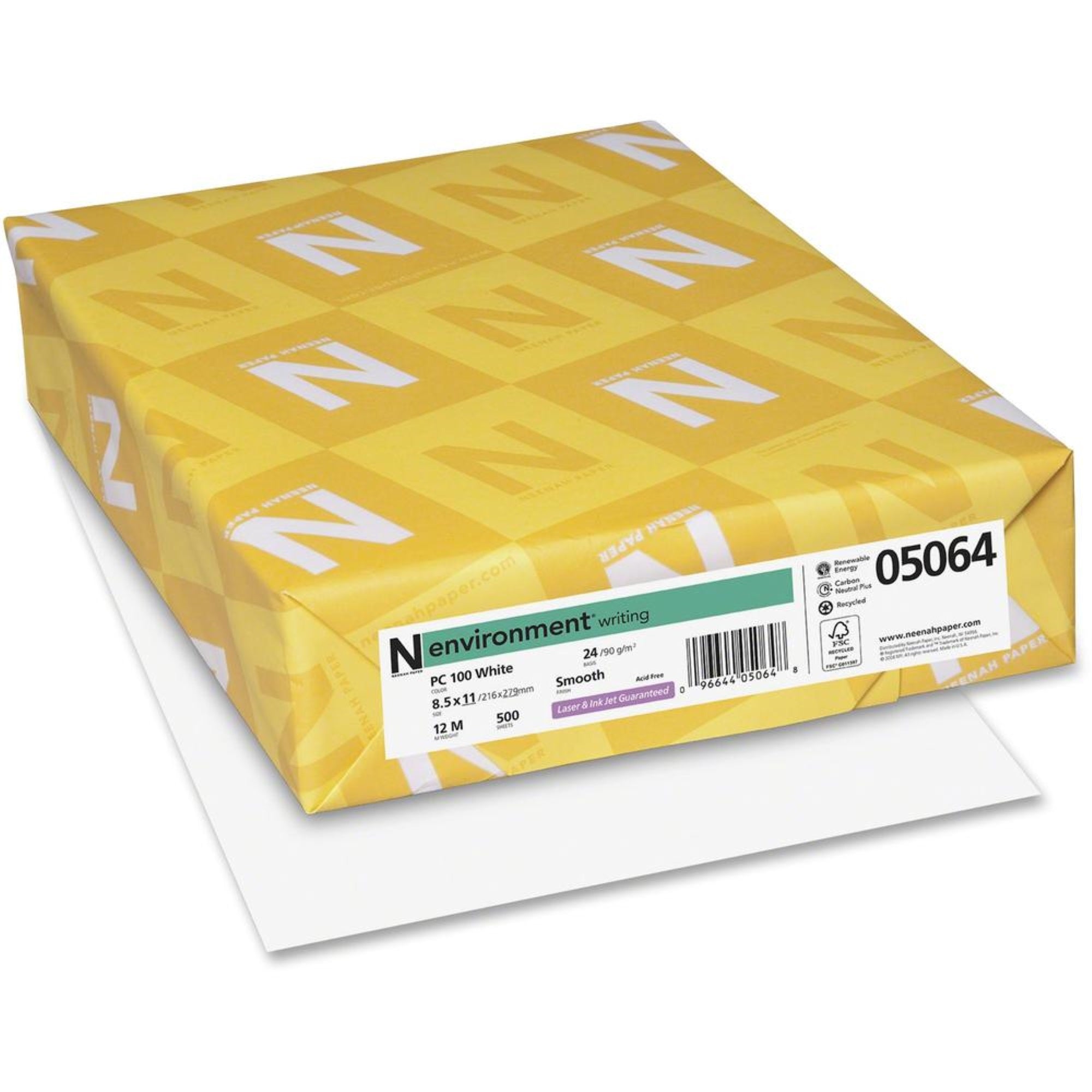 Neenah Bright White Environment Paper - 95 Brightness - 92% Opacity - Letter - 8 1/2 X 11 - 24 Lb Basis Weight - Smooth - 500 /