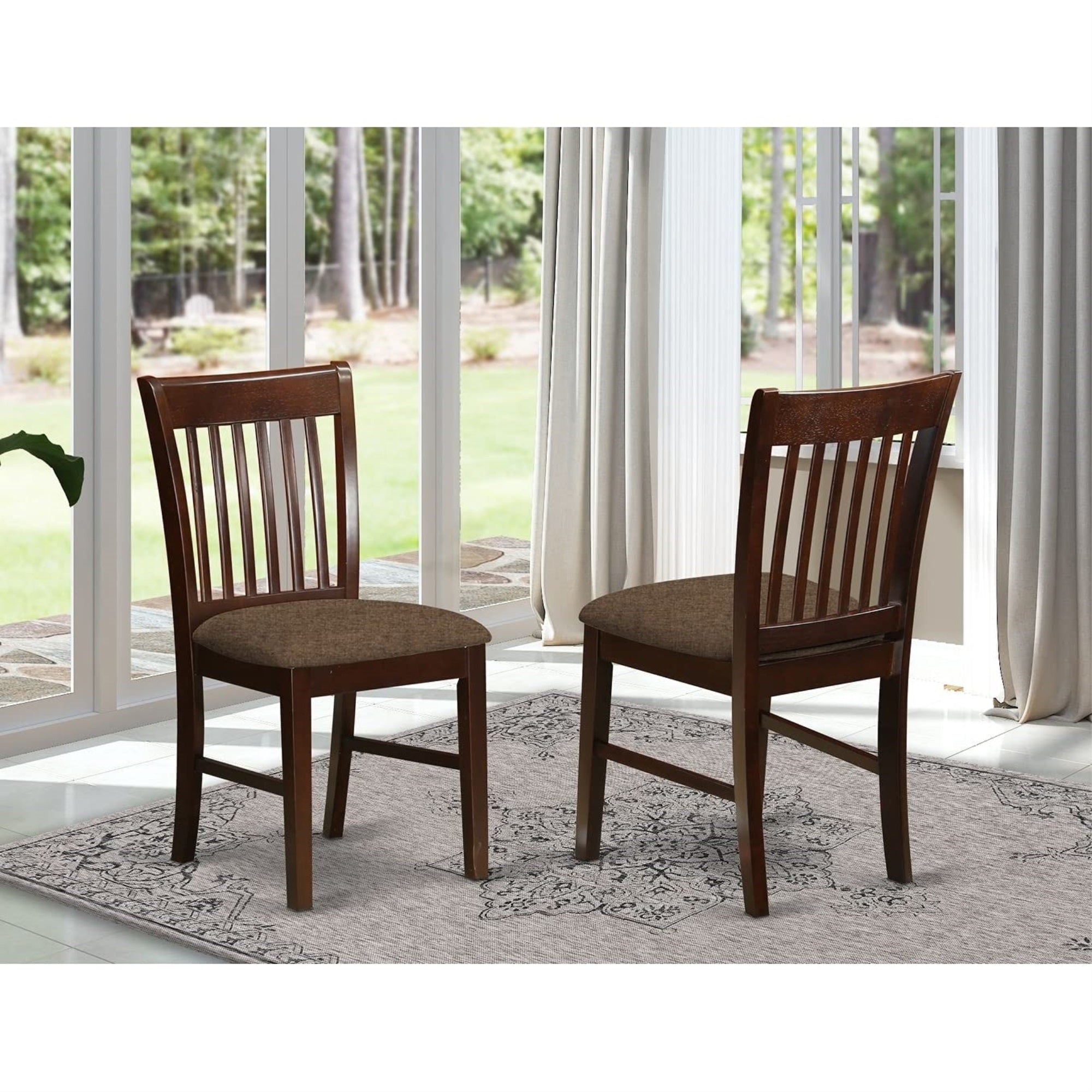 East West Furniture NFC-MAH-W Norfolk Dining Room Chairs - Slat Back Solid Wood Seat Chairs, Set of 2, Mahogany