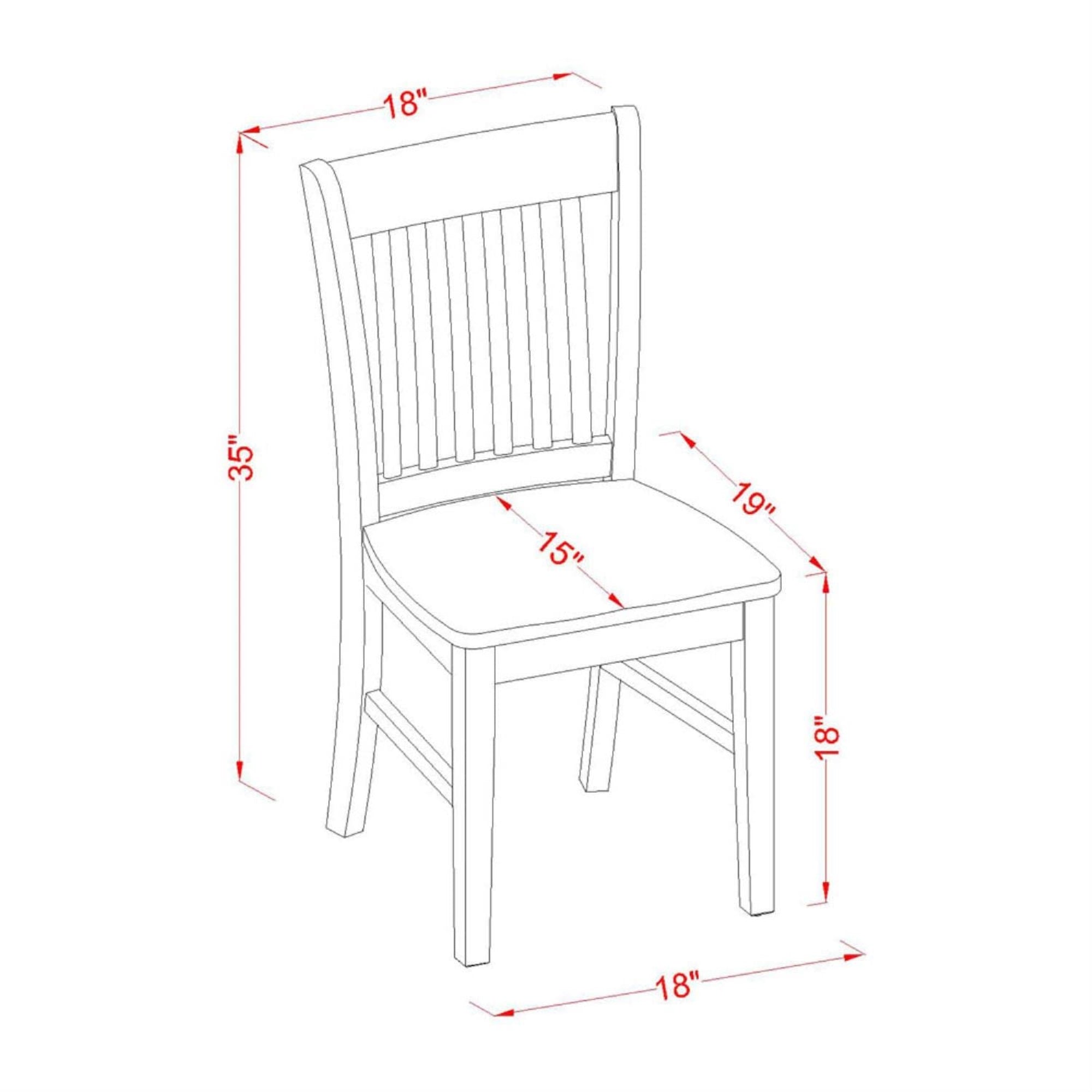 East West Furniture NFC-OAK-W Norfolk Dining Chairs - Slat Back Wooden Seat Chairs, Set of 2, Oak