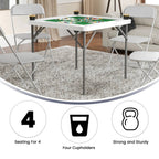 4-Player Square Folding Card Game Poker Table w/ Green Felt Top and Cup Holders