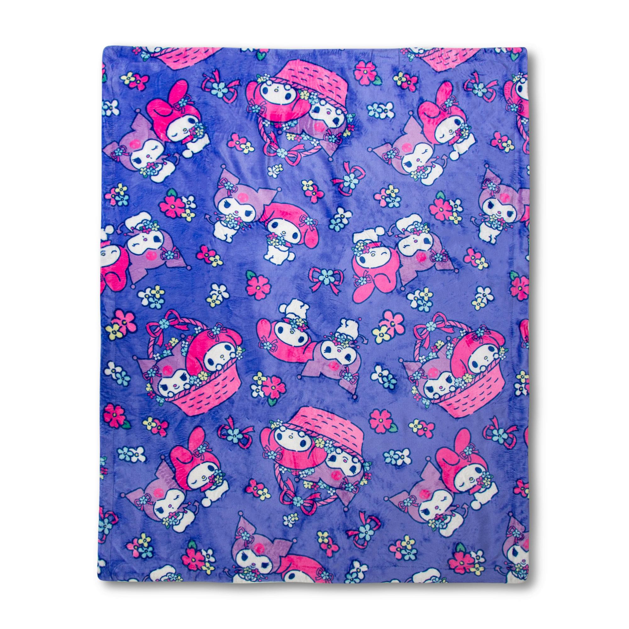 Sanrio My Melody And Kuromi Flower Baskets Sherpa Throw Blanket  50 X 60 Inches
