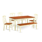 East West Furniture NIKE6-WHI-W 6 Piece Kitchen Set Contains a Rectangle Table with Butterfly Leaf and 4 Dining Room Chairs with a Bench, 36x66 Inch, Buttermilk & Cherry