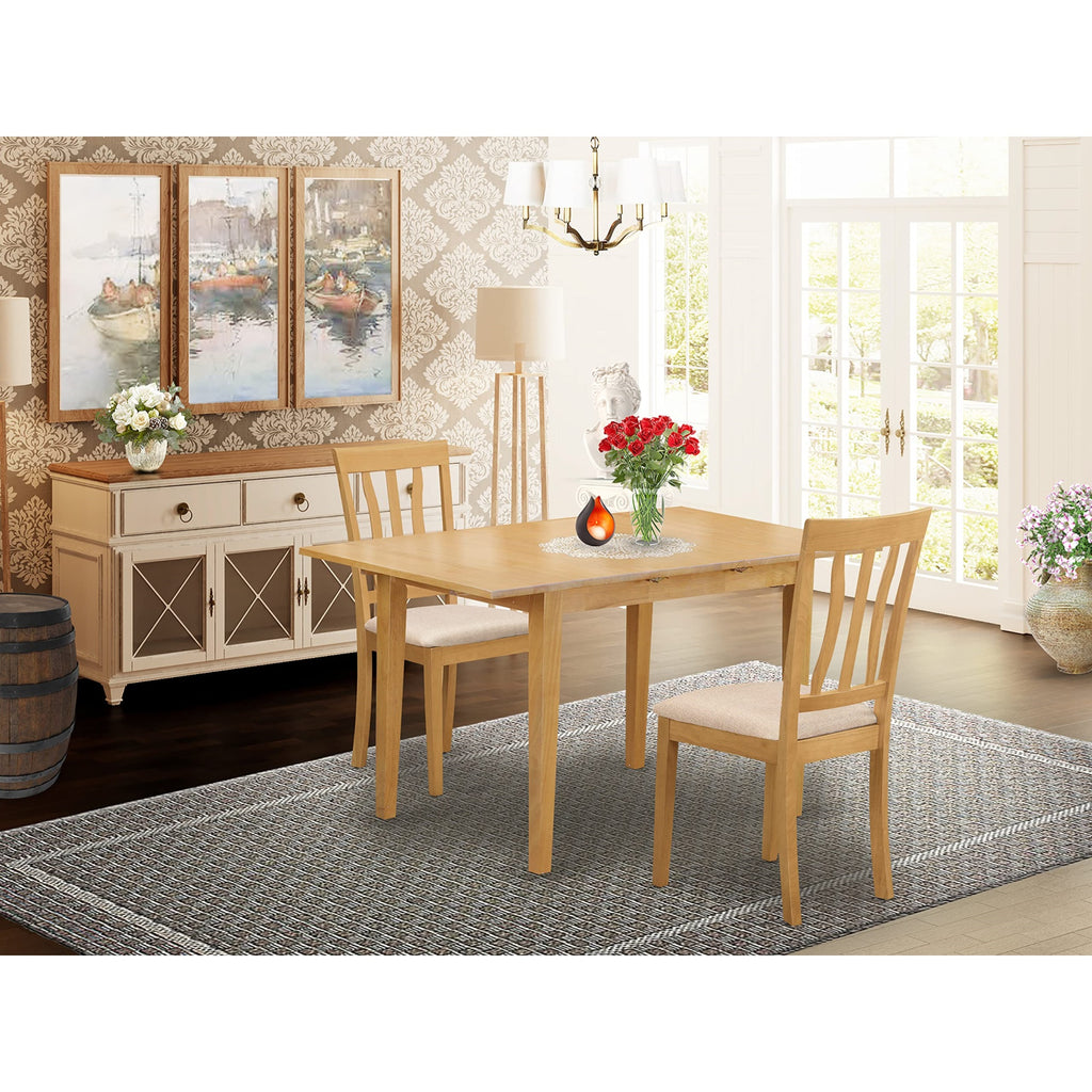 East West Furniture NOAN3-OAK-C 3 Piece Kitchen Table Set Contains a Rectangle Dining Table with Butterfly Leaf and 2 Linen Fabric Dining Room Chairs, 32x54 Inch, Oak