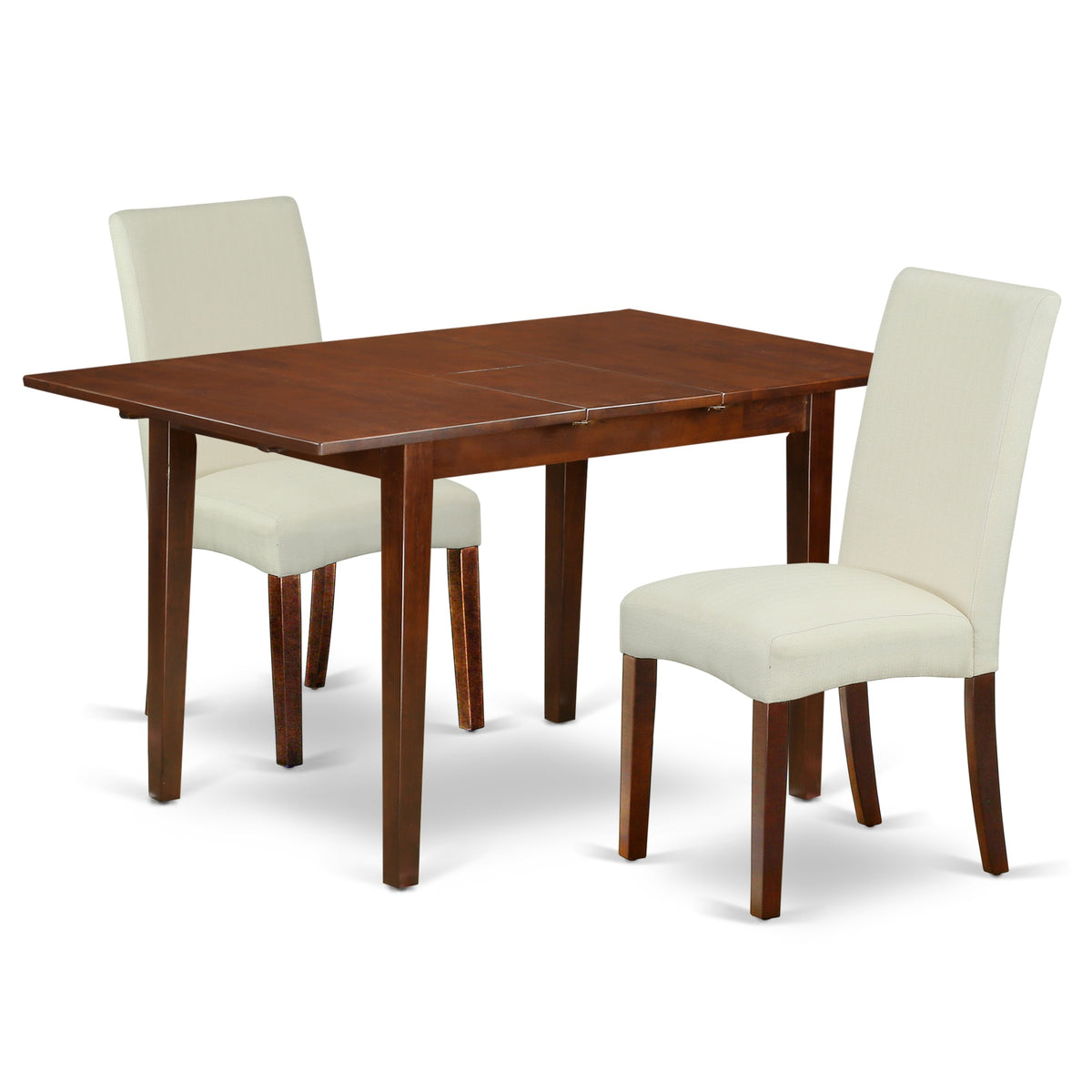 NODR3-MAH-01 3Pc Rectangular 42/53.5'' Table With 12 In Butterfly Leaf And A Pair Of Parson Chair With Mahogany Finish Leg And L