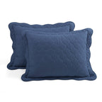 King size White Navy Scalloped Edge Reversible Lightweight Quilt Set