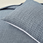 Full/Queen Size 3-Piece Reversible Woven Cotton Quilt Set in Navy Cream
