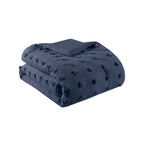 Full/Queen 3 Piece Navy Pompom Microfiber Hypoallergenic Comforter Set