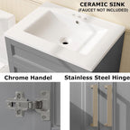 Modern Gray Wood Finish Bathroom Vanity with White Ceramic Sink
